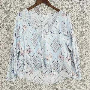 Umgee printed wrap long sleeve blouse S